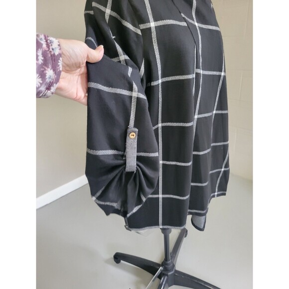 Poppi + Blue Bird Womens Open Cardigan Sweater Long Sleeve Black Plaid Size 3X - Picture 6 of 6